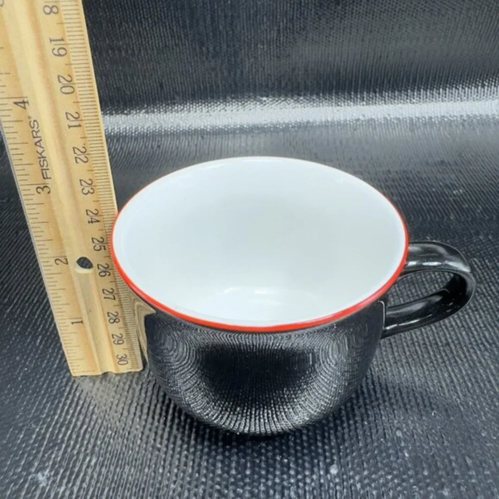 Ranmaru Tuxedo Japan Ceramic Stoneware Teacup And Saucer Set Black Red White VTG